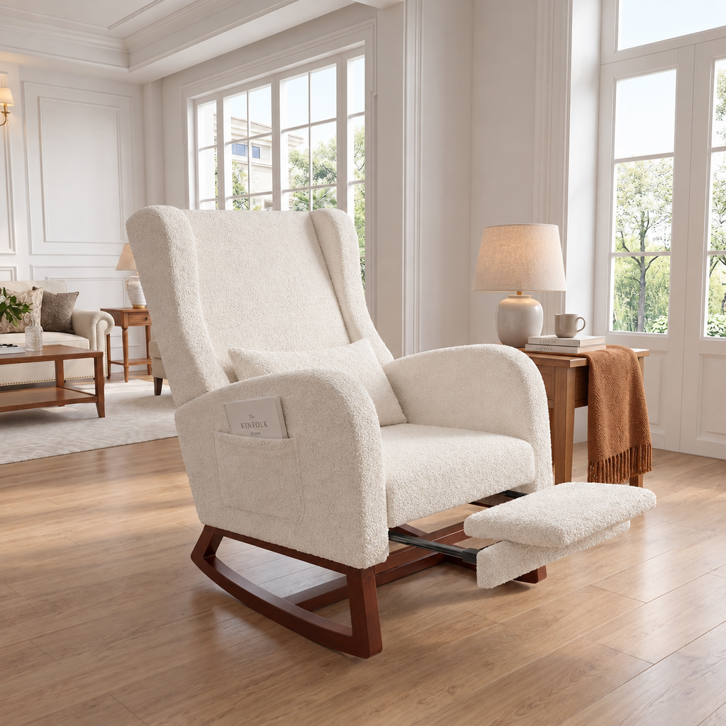 Fauteuil à bascule Avelin blanc avec repose-pieds rétractable