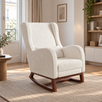 Fauteuil à bascule Avelin blanc installé dans un salon chaleureux