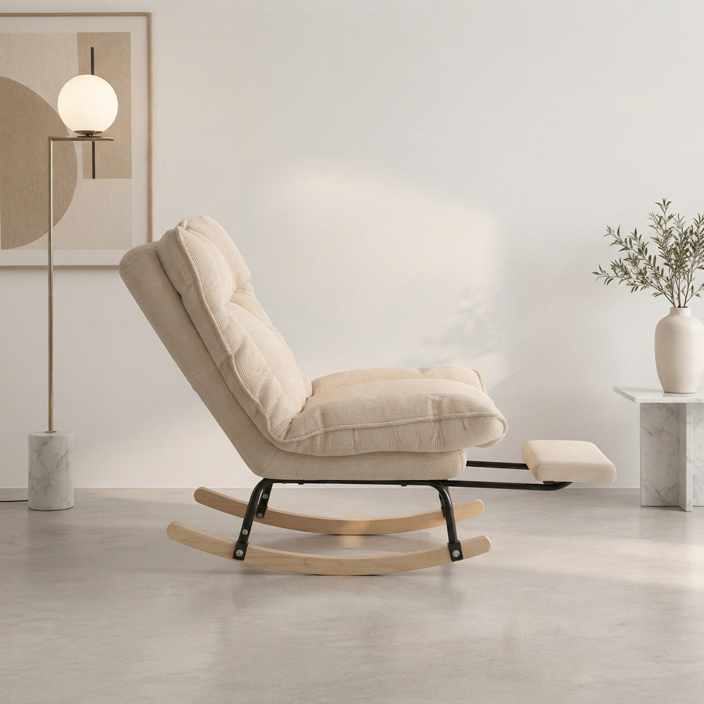 Fauteuil à bascule Neryn beige en velours côtelé salon modernevue profil