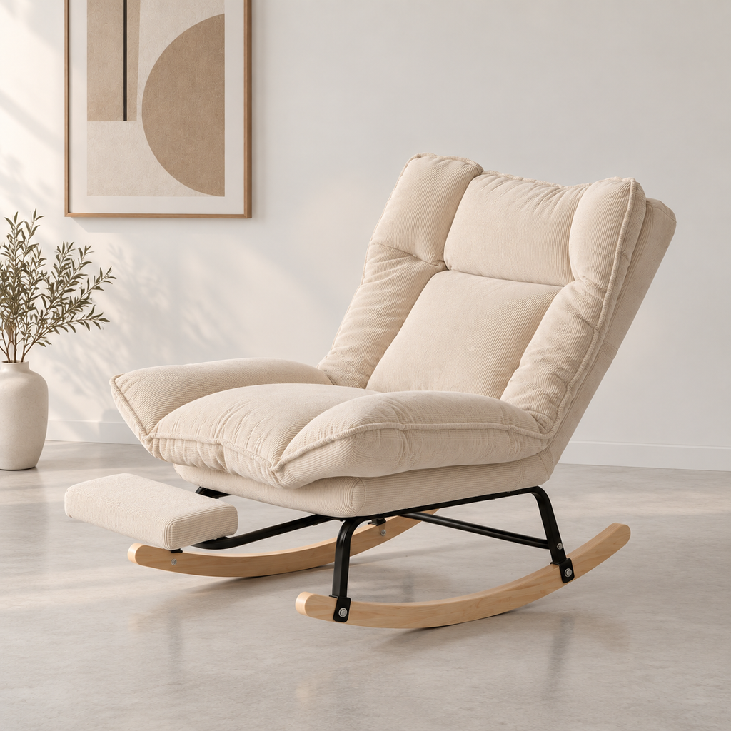 Fauteuil à bascule Neryn beige dans un salon contemporain