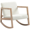 Fauteuil à bascule Svelin blanc crème en tissu bouclé et bois d’hévéa