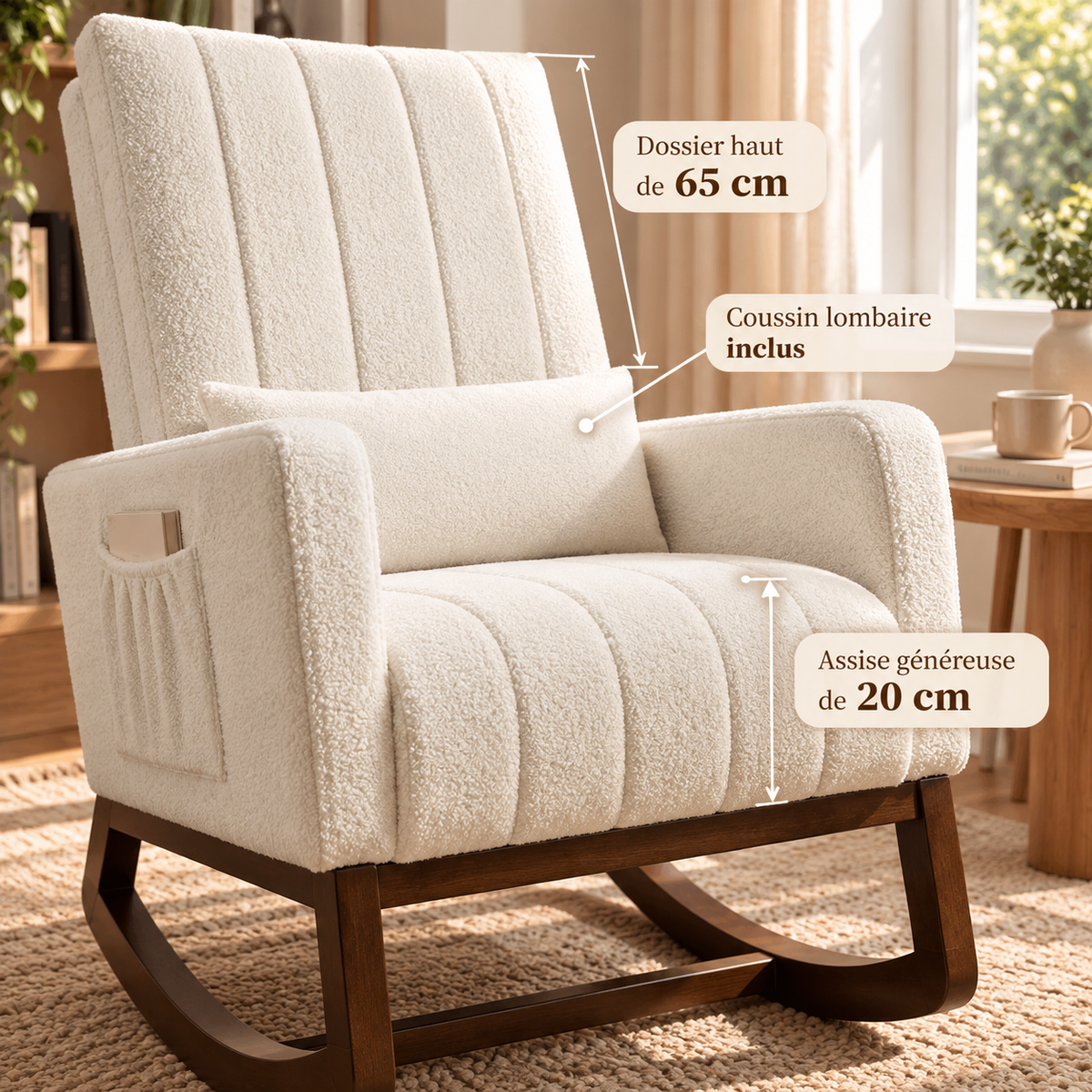 Base en bois d'hévéa du fauteuil à bascule Eira