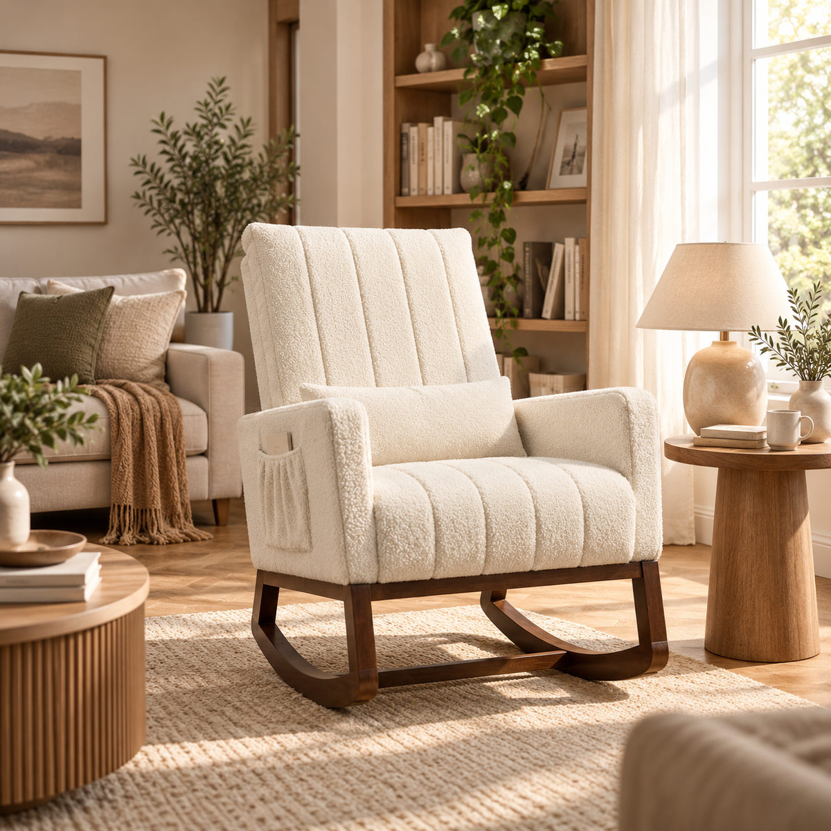 Fauteuil Eira avec dossier haut et coussin lombaire pour la détente dans le salon