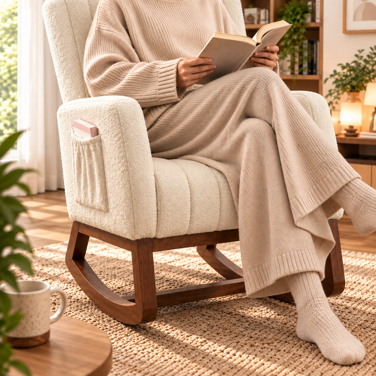 Fauteuil Eira avec dossier haut et coussin lombaire pour la détente dans le salon lecture