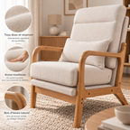 Fauteuil de lecture Elyna crème détails dans un coin détente chaleureux 