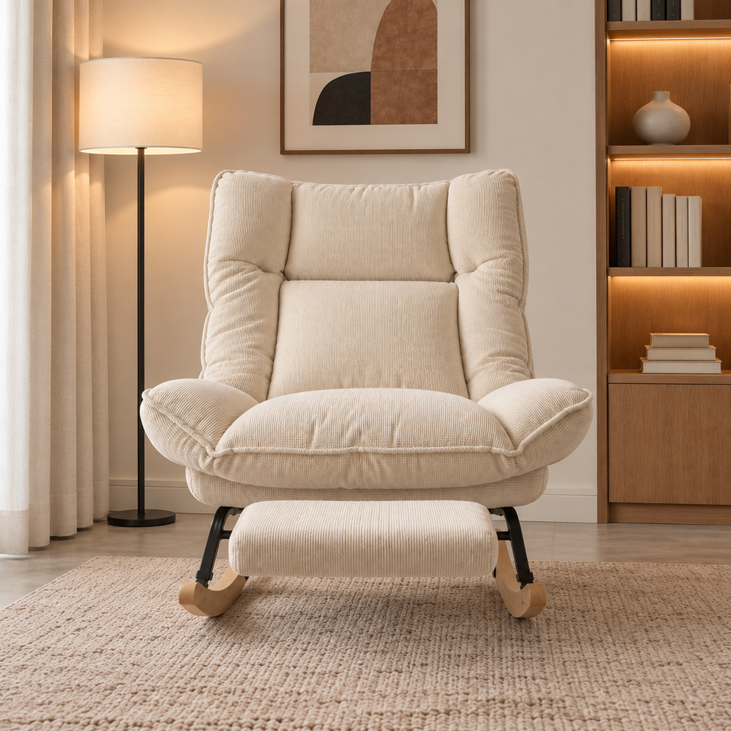 Fauteuil Neryn avec repose-pieds déployé pour soutenir les jambes