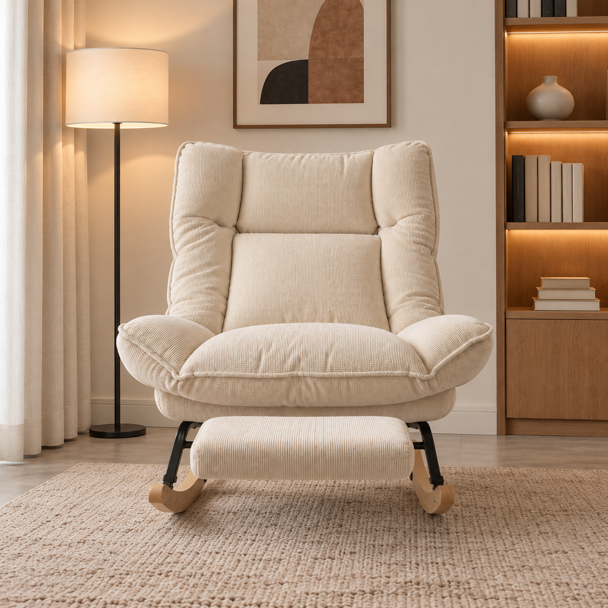 Fauteuil Neryn avec repose-pieds déployé pour soutenir les jambes