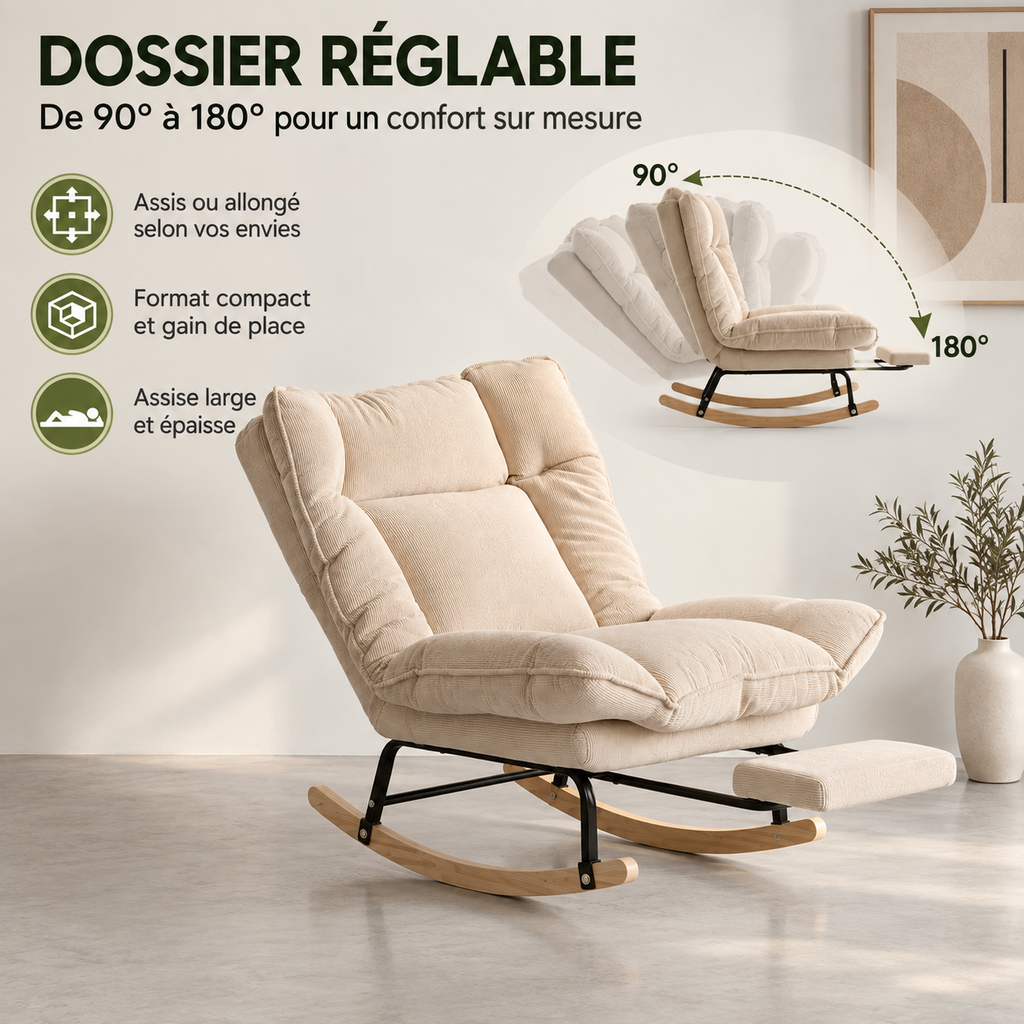 Dossier réglable du fauteuil Neryn de 90 à 180 degrés