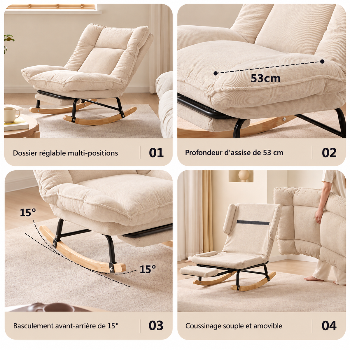 Repose-pieds rétractable du fauteuil à bascule Neryn