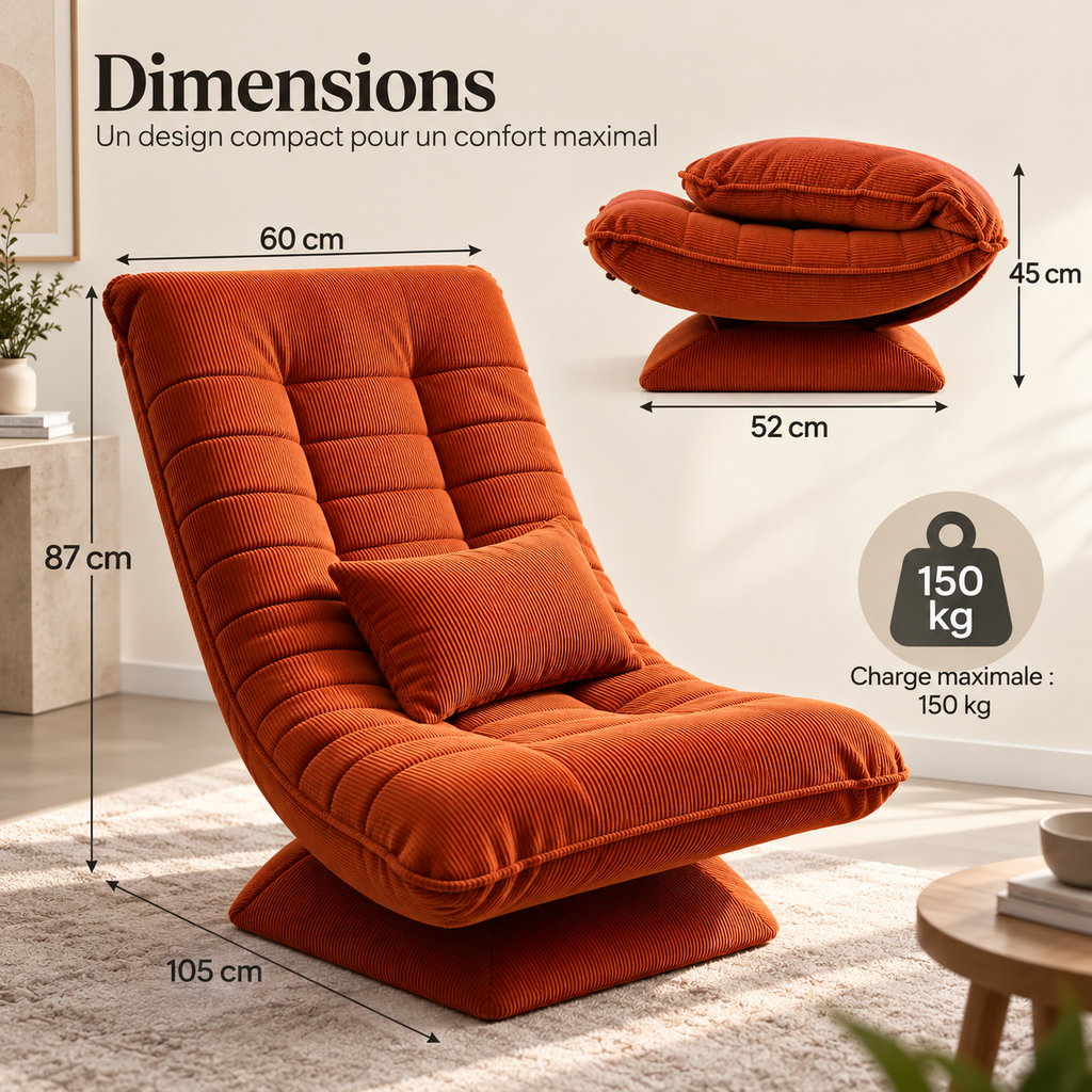 Dimensions du fauteuil de relaxation Njal 105 × 60 × 87 cm