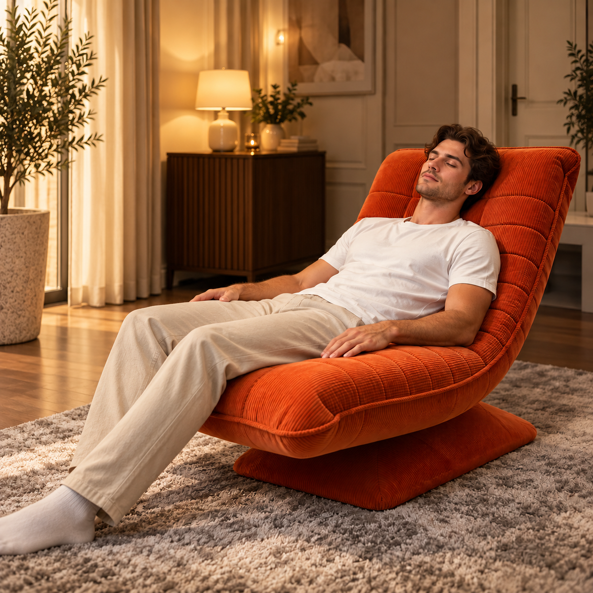 Fauteuil Njal réglé pour une position confortable