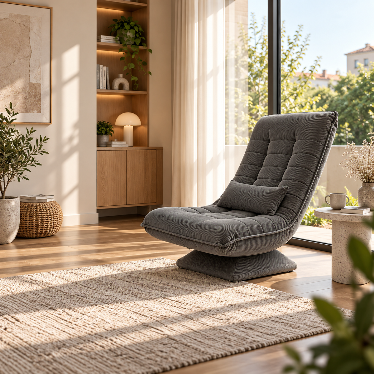 Fauteuil Njal réglé pour une position de détente confortable
