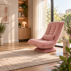 Fauteuil Njal rose réglé pour une position de détente confortable