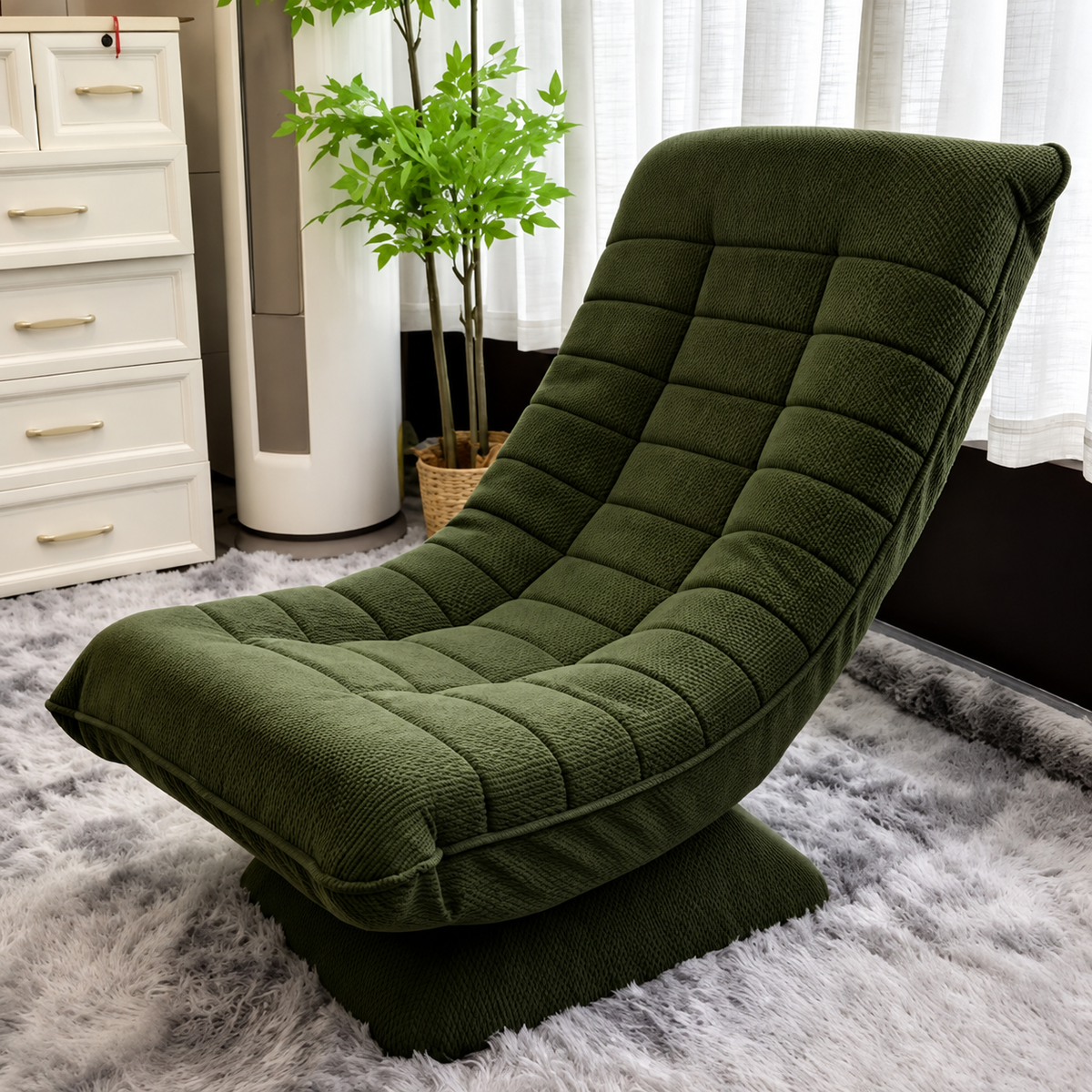 Fauteuil de relaxation Njal en velours côtelé dans une chambre