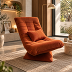 Fauteuil de relaxation Njal orange en velours côtelé dans un salon chaleureux