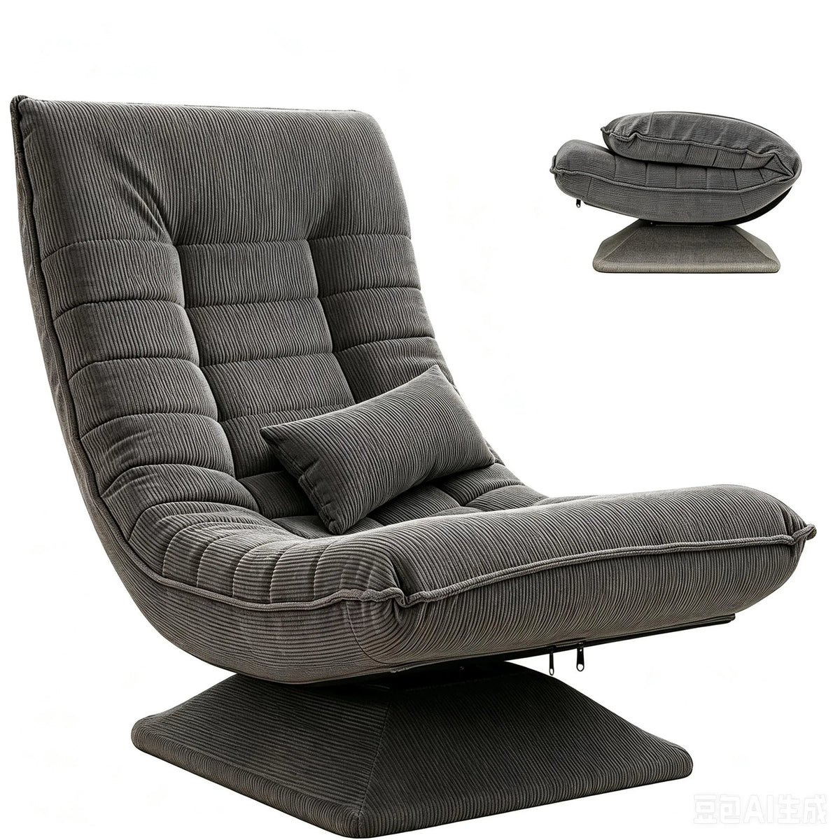 Fauteuil de relaxation Njal gris en velours côtelé foncé sur fond blanc