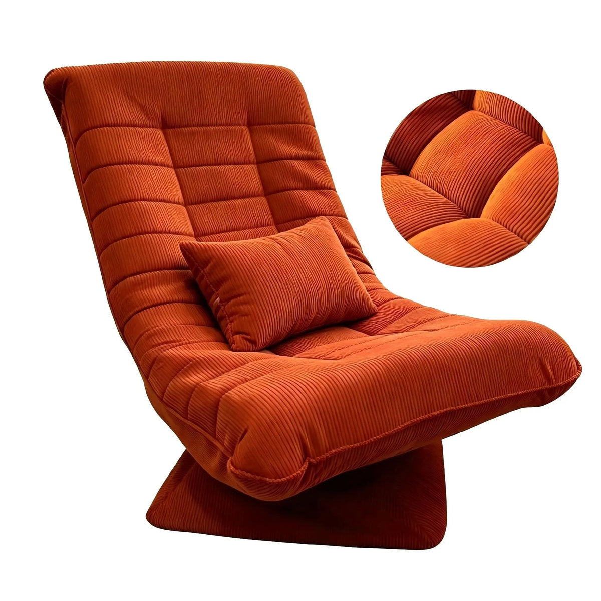 Fauteuil de relaxation Njal orange en velours côtelé foncé sur fond blanc