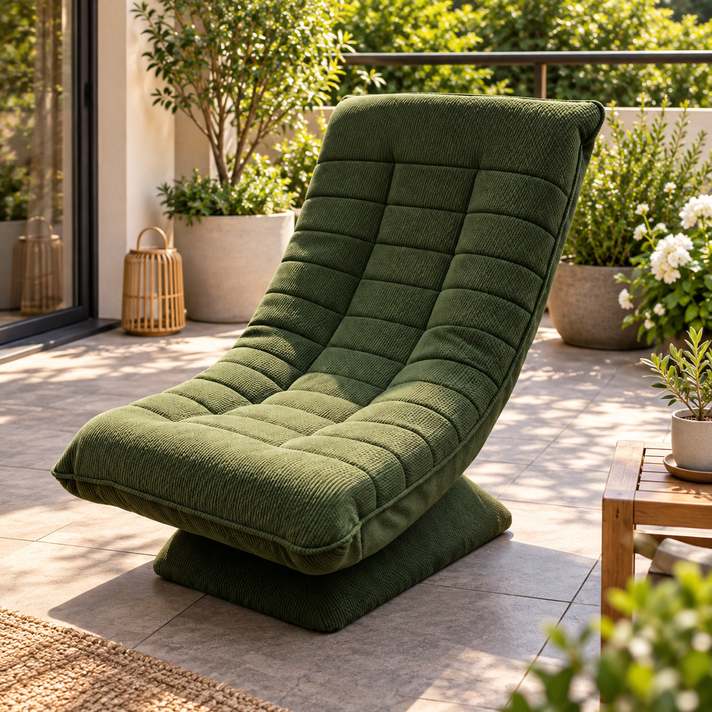 Fauteuil de relaxation Njal en velours côtelé vert foncé