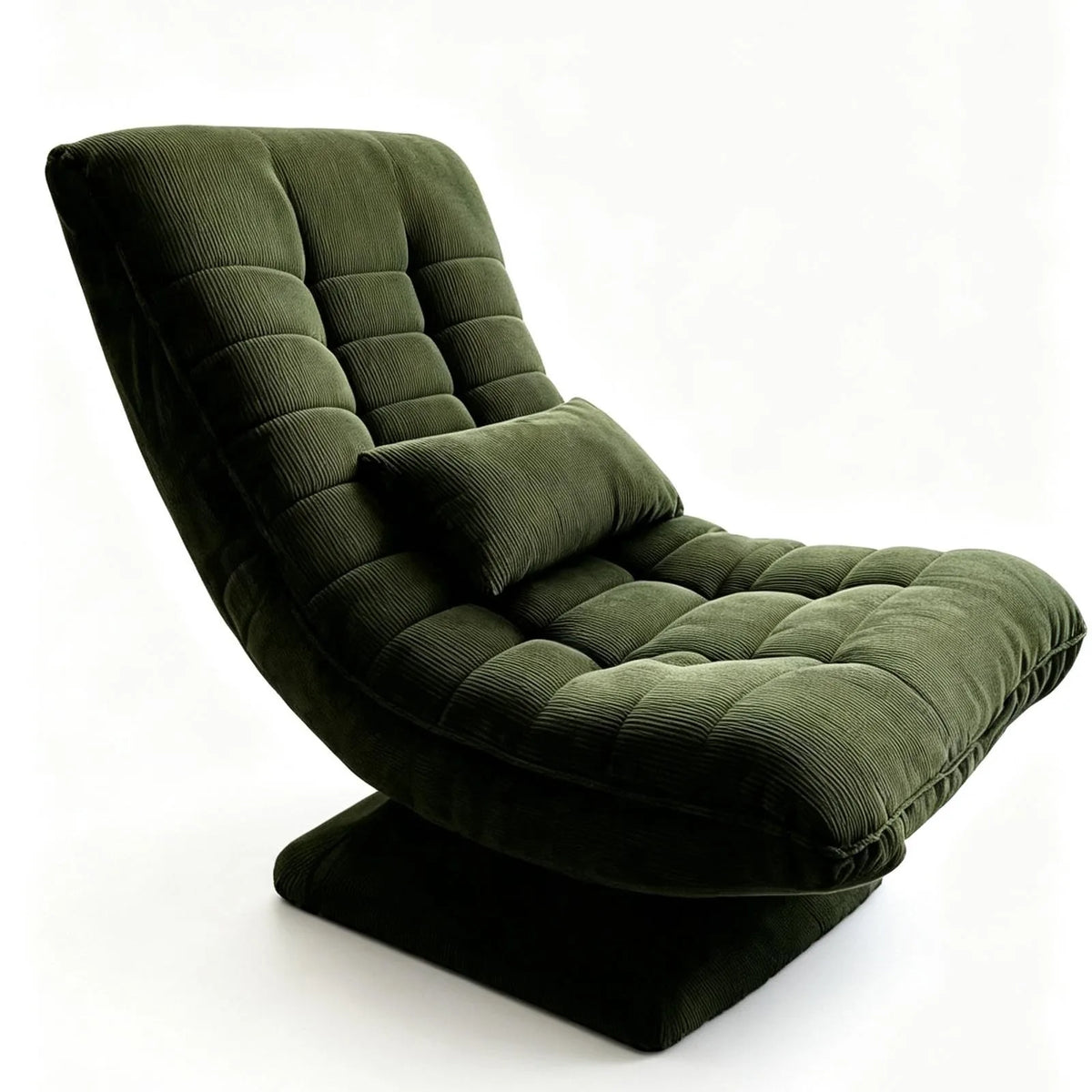 Fauteuil de relaxation Njal en velours côtelé vert foncé sur fond blanc