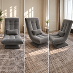 Fauteuil de relaxation Njal gris en velours côtelé dans un salon minimaliste