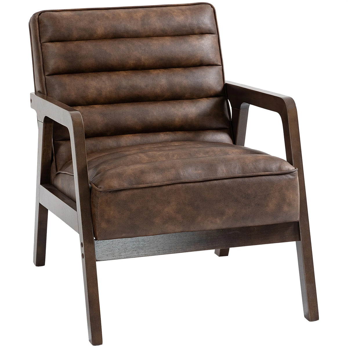 Fauteuil de salon Eldren marron en PU vue complète fond blanc
