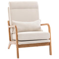 Fauteuil de salon Elyna crème avec coussin lombaire et structure en bois sur fond blanc