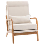 Fauteuil de salon Elyna crème avec coussin lombaire et structure en bois sur fond blanc