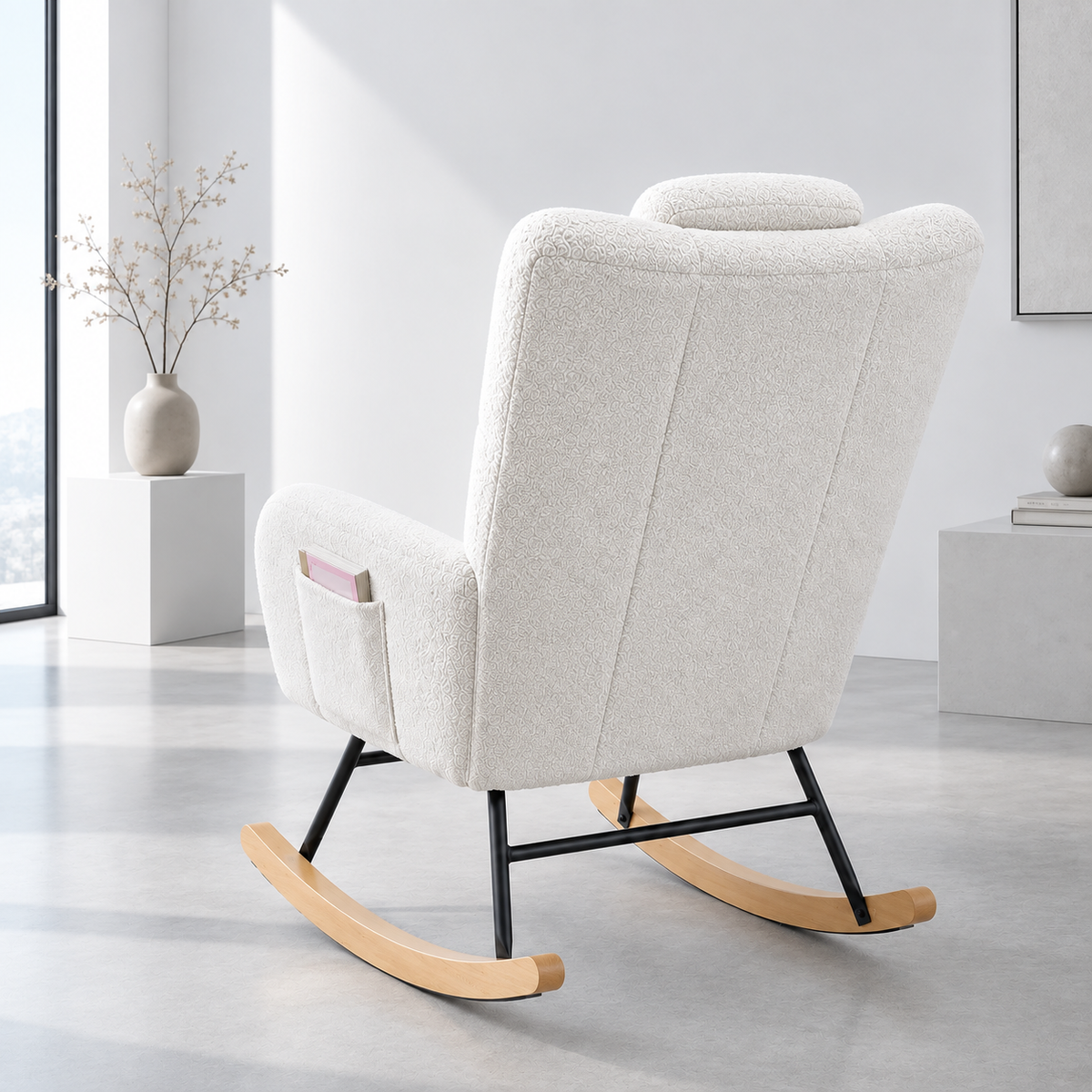 fauteuil à bascule Maelis blanc décor hiver vue arrière 