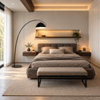 Lampadaire arqué Noren noir en métal dans une chambre contemporaine