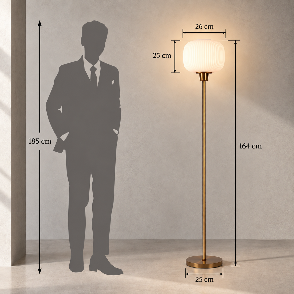 Dimensions du lampadaire Avelis de 164 cm