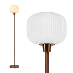 Lampadaire Avelis en verre strié blanc et bronze doré 