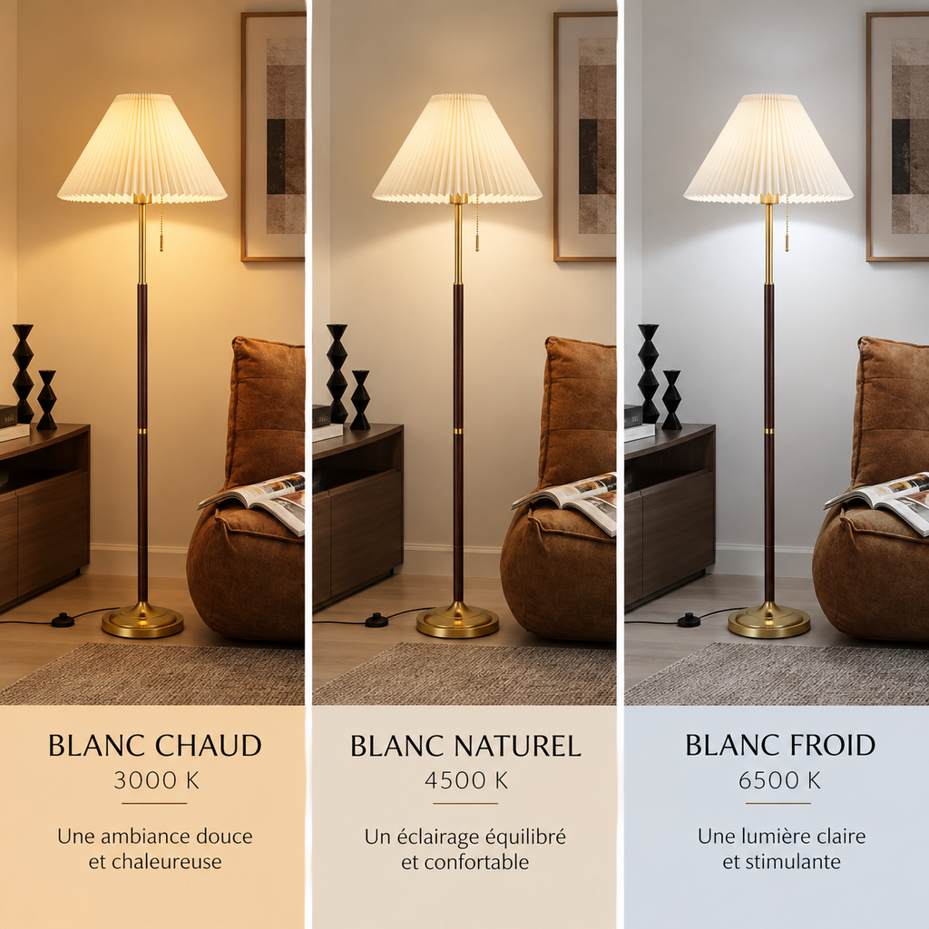 Lampadaire Eloria avec lumière chaude naturelle et froide