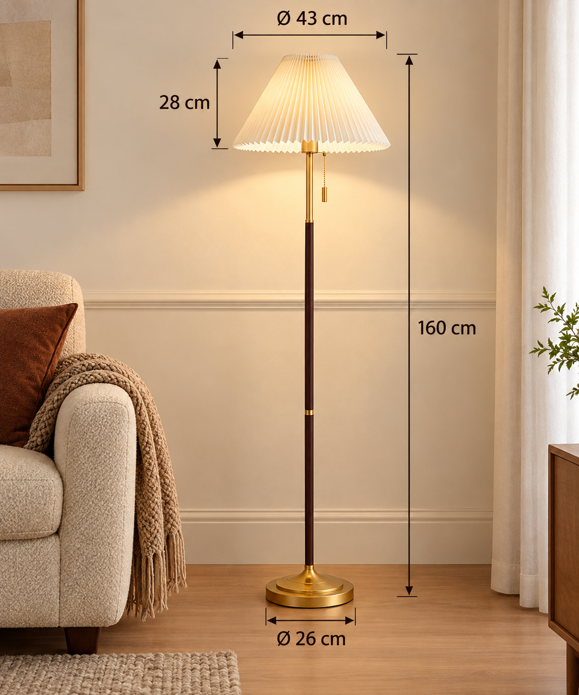 Dimensions du lampadaire Eloria hauteur 160 cm