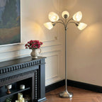 Lampadaire Elvyn nickel sable à 5 bras orientables blancs