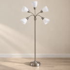 Lampadaire Elvyn nickel sable à 5 bras orientables blancs