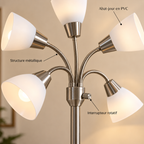 Détails métal nickel sable et abat-jour PVC du lampadaire Elvyn