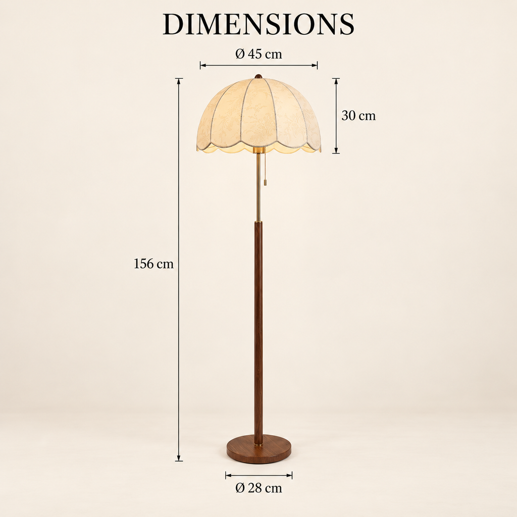 Dimensions du lampadaire Nélia hauteur 156 cm et abat-jour 45 cm