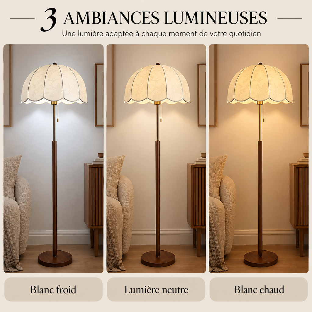 Lampadaire Nélia avec blanc froid lumière neutre et blanc chaud