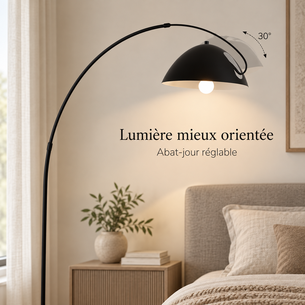Abat-jour noir orientable du lampadaire arqué Noren