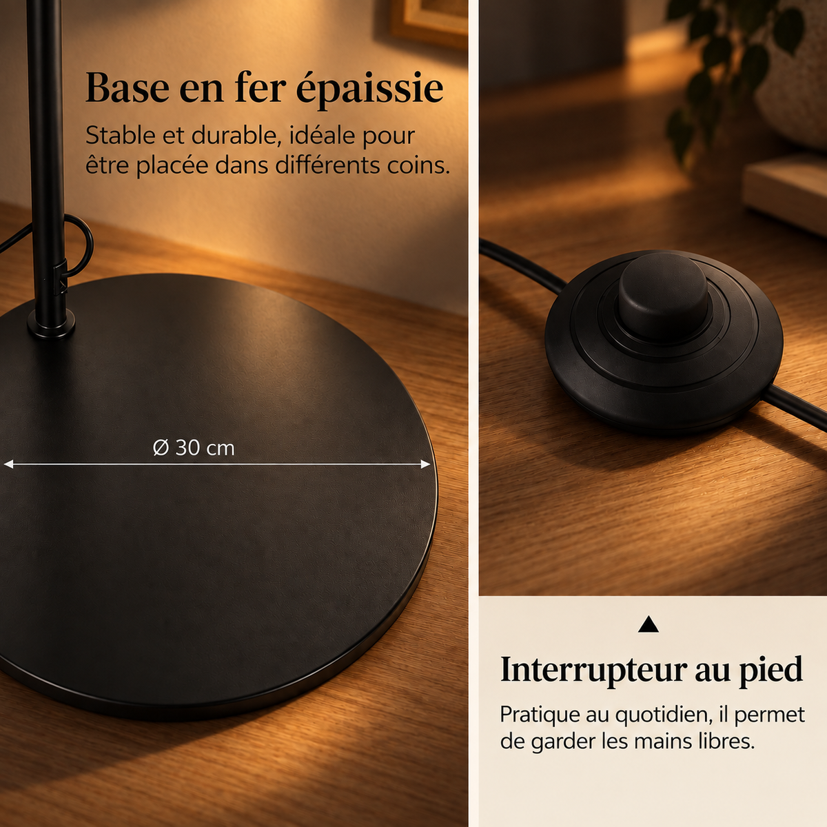 Base ronde lestée du lampadaire arqué Noren noir
