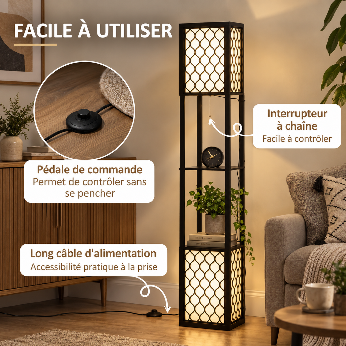 Chaînette et interrupteur au pied du lampadaire Soren