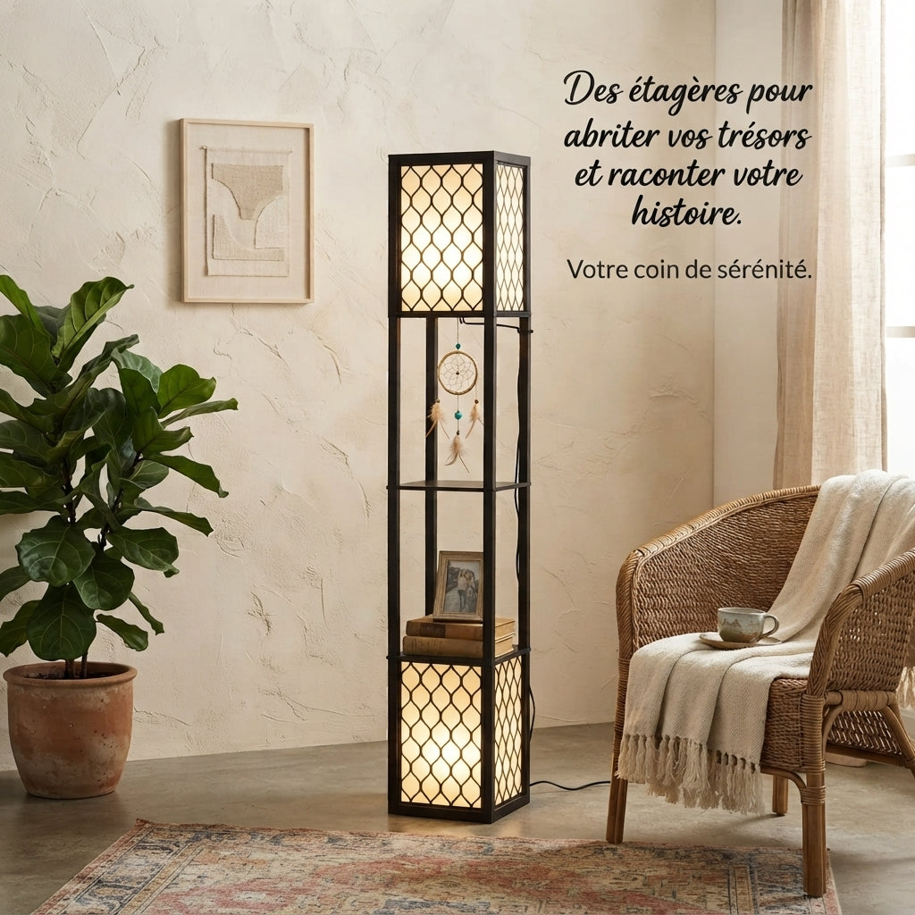 Détail du motif géométrique noir du lampadaire Soren