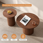 Tables Lumo bois foncé présentées pour le salon, la chambre et la décoration