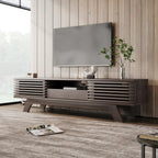 Meuble TV Roven 150 cm – Bois foncé à lames
