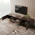 Meuble TV Roven 150 cm – Bois foncé à lames