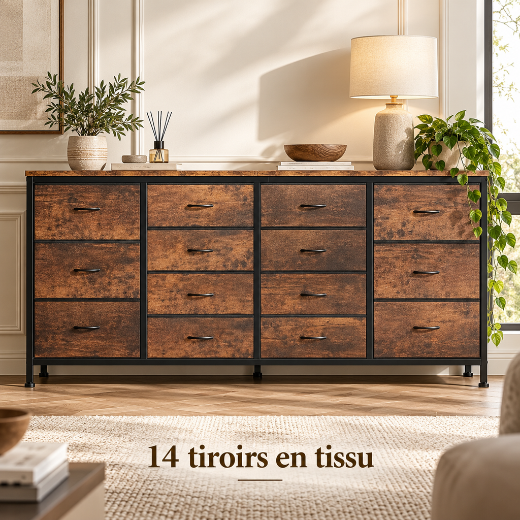 Détail de la structure métallique et des pieds réglables du meuble Commode TV Ryden
