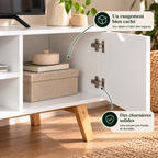 Meuble TV Alven avec placard ouvert et niches centrales organisées