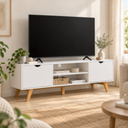 Meuble TV Alven blanc et bois dans un salon