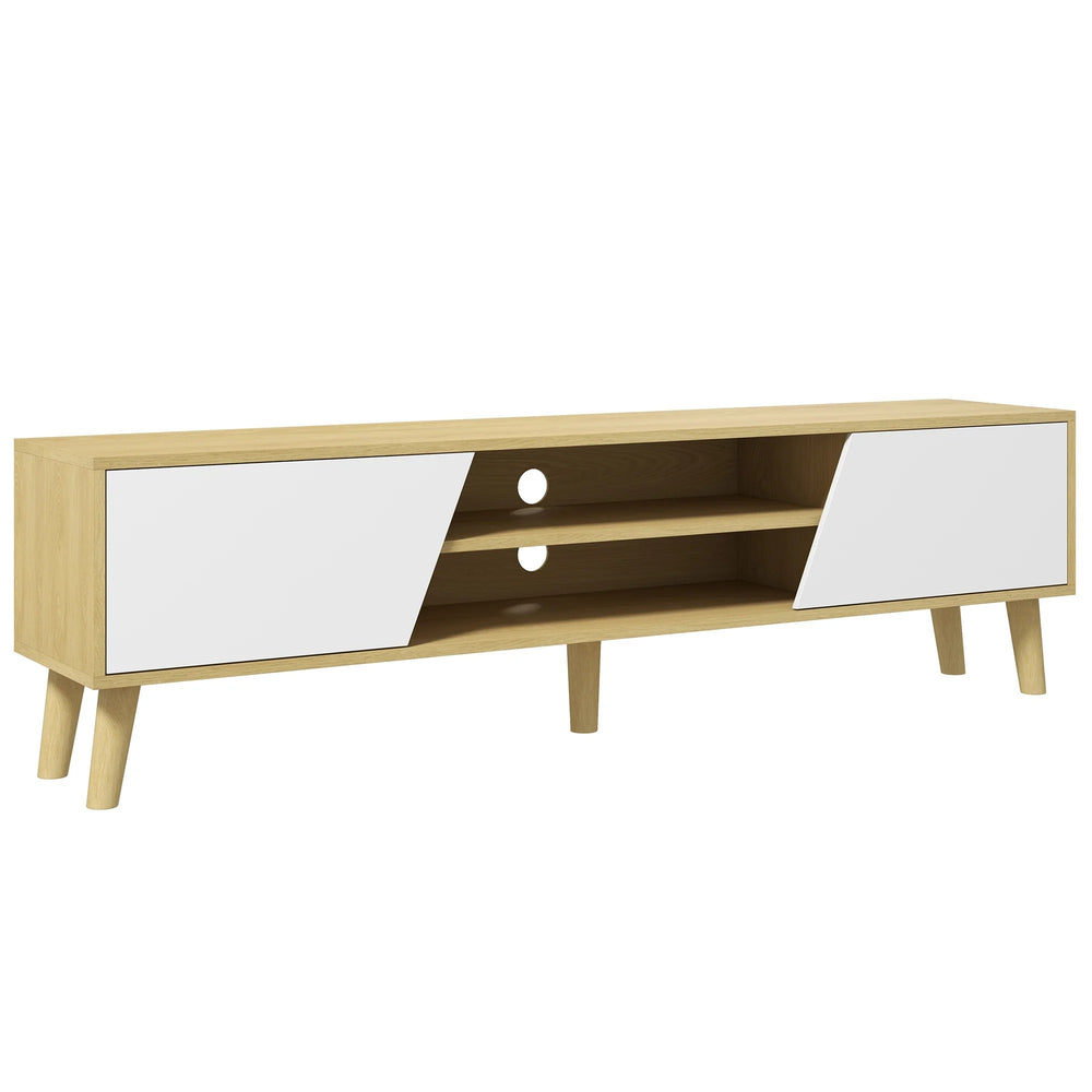 Meuble TV Eira 150 cm bois naturel et blanc sur un fond blanc