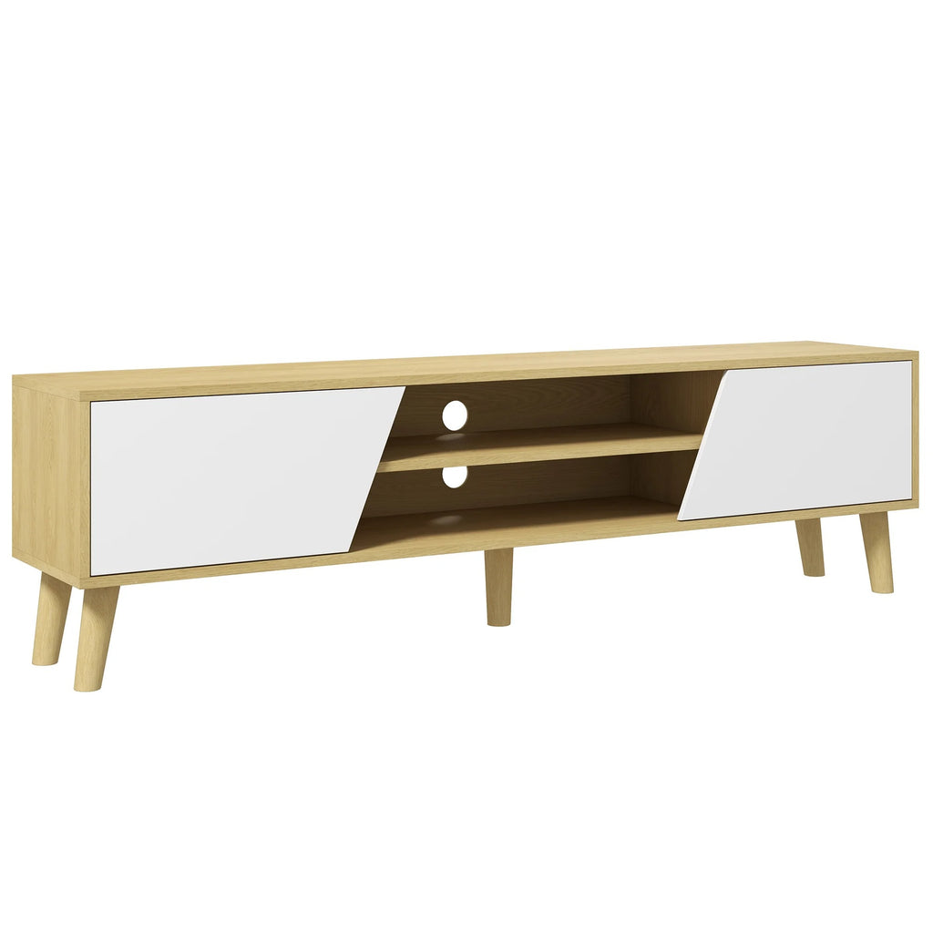 Meuble TV Eira 150 cm bois naturel et blanc sur un fond blanc